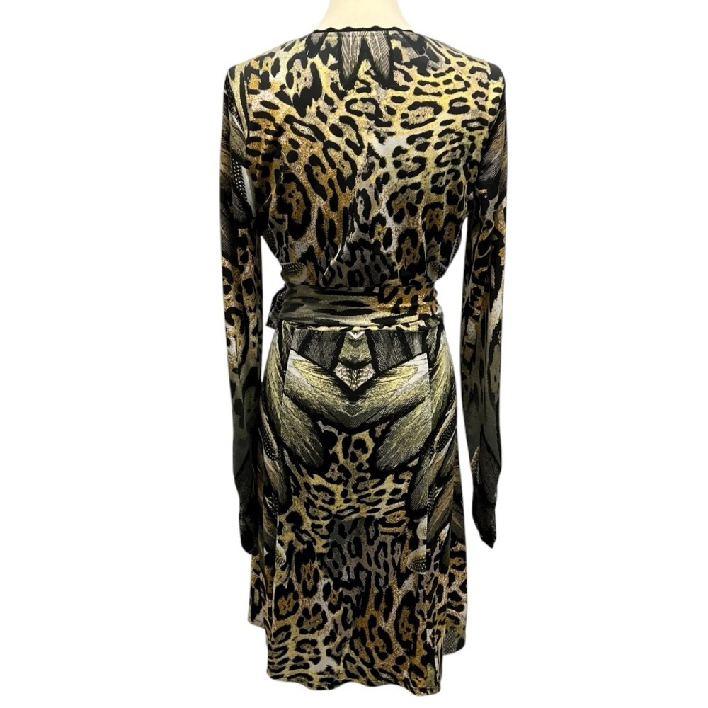 Hale Bob Animal Print Long Sleeve Faux Wrap Dress Women’s Medium - Picture 8 of 12